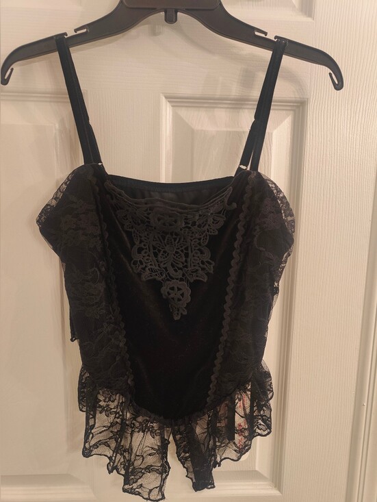 ROMWE Tops - Romwe Corset Blouse Velvet, Black, XL